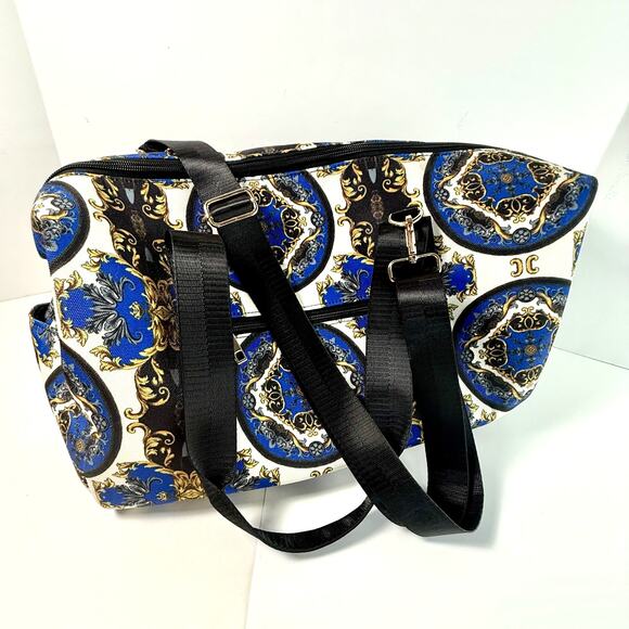 Alice + Olivia Small Duffle Bag with Detachable Strap Blue Gold - Picture 3 of 9